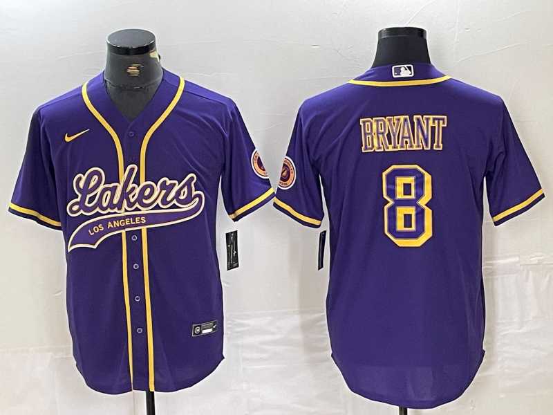 Mens Los Angeles Lakers #8 Kobe Bryant Purple Cool Base Stitched Baseball Jersey